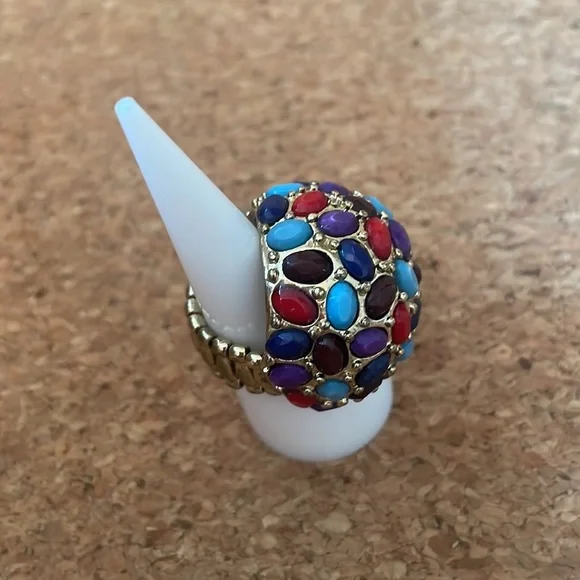 Statement Ring Gold Tone Cluster Glass Stone Costume Jewelry Bohemian all sizes - Picture 5 of 8